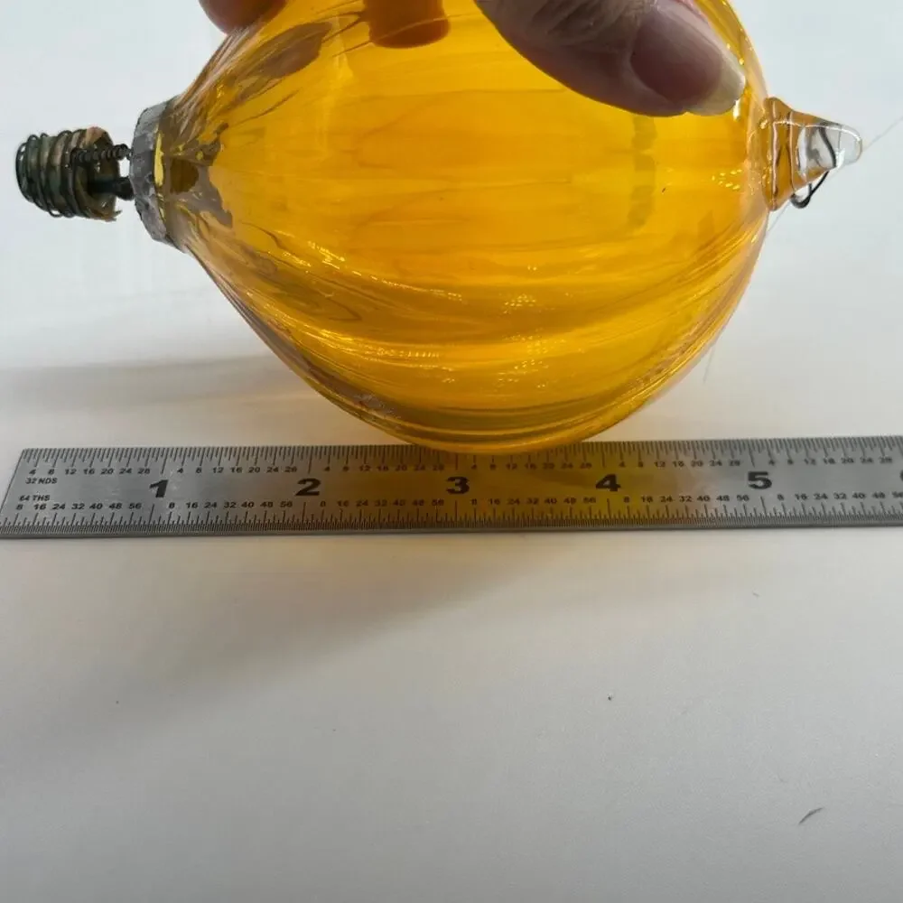Amber Blown Glass Hot Air Balloon Hanging Ornament Wire Woven Basket Art Glass